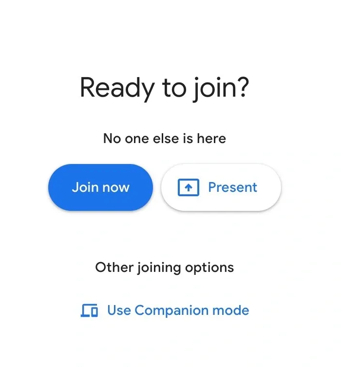 Google meet ready to join screen