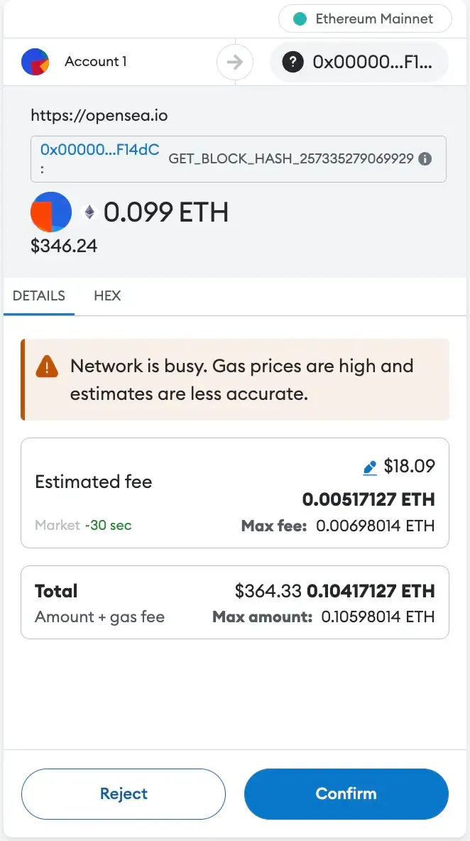 Metamask transaction approval