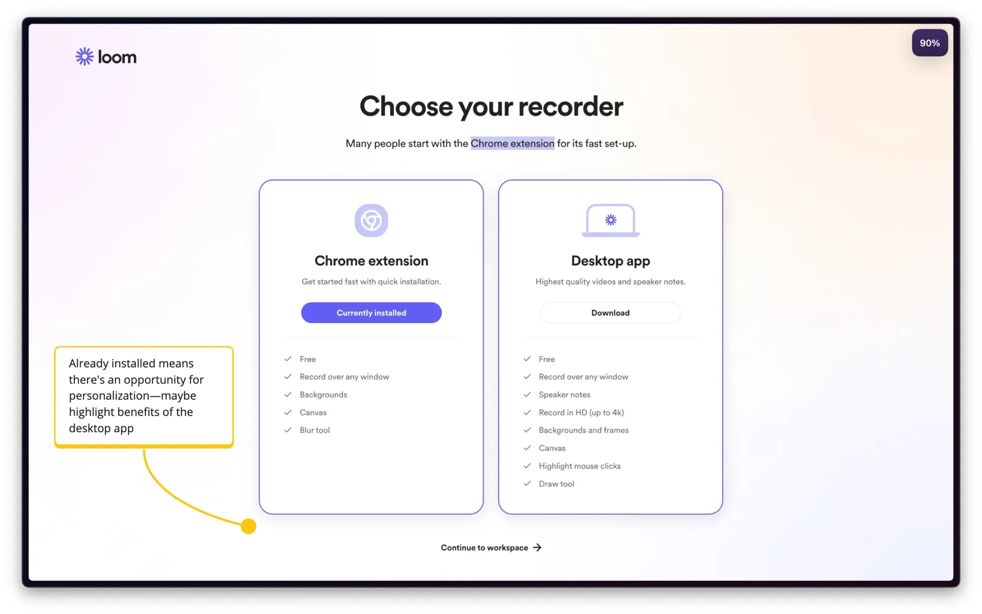 Loom choose recorder screen