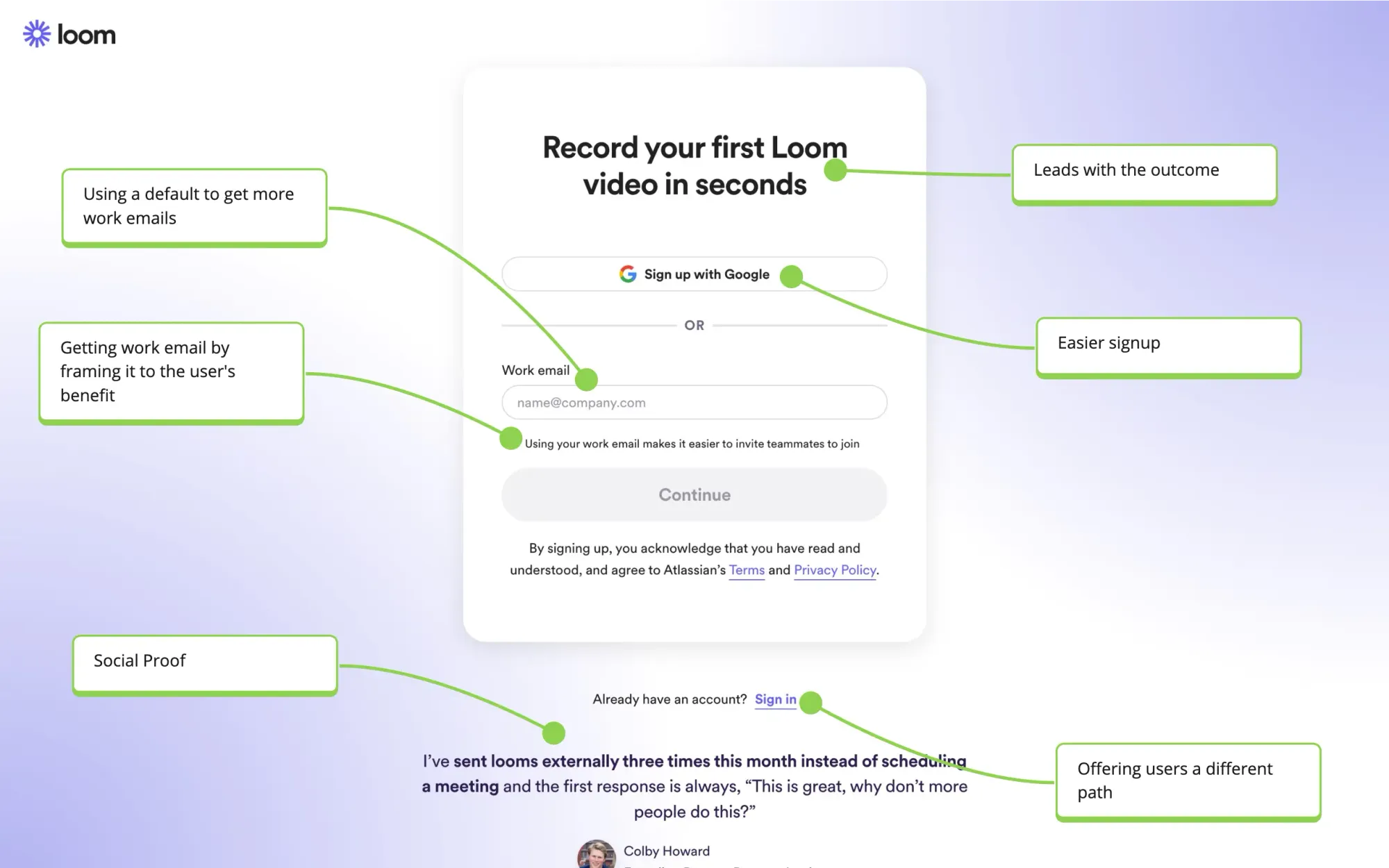 Loom signup screen