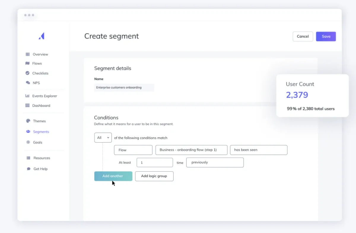 An example of how segmentation is done in Appcues