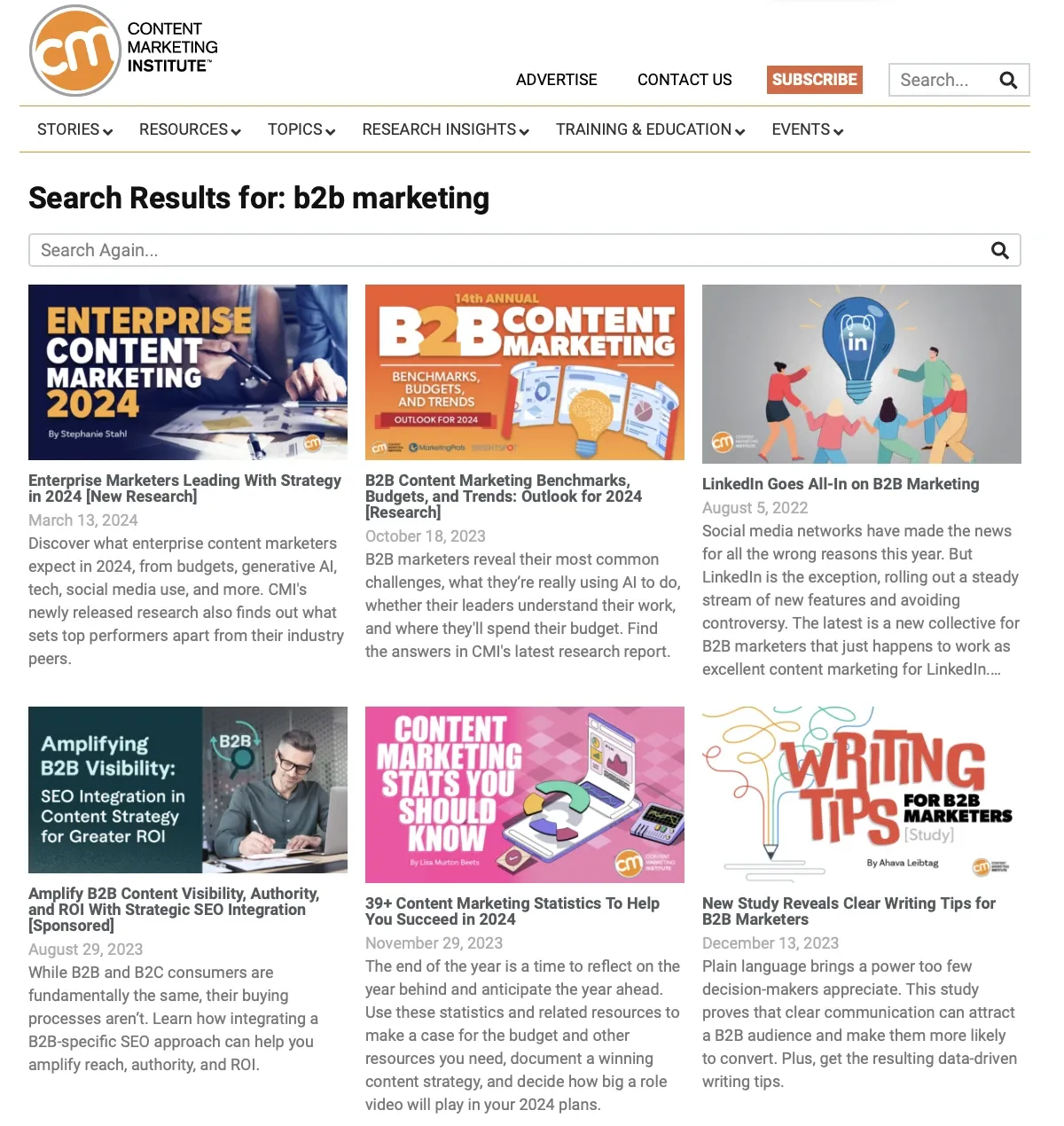 Screenshot of Content Marketing Institute blog