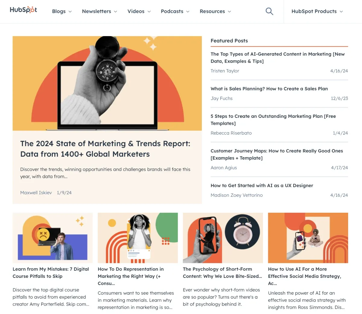 Screenshot of HubSpot blog