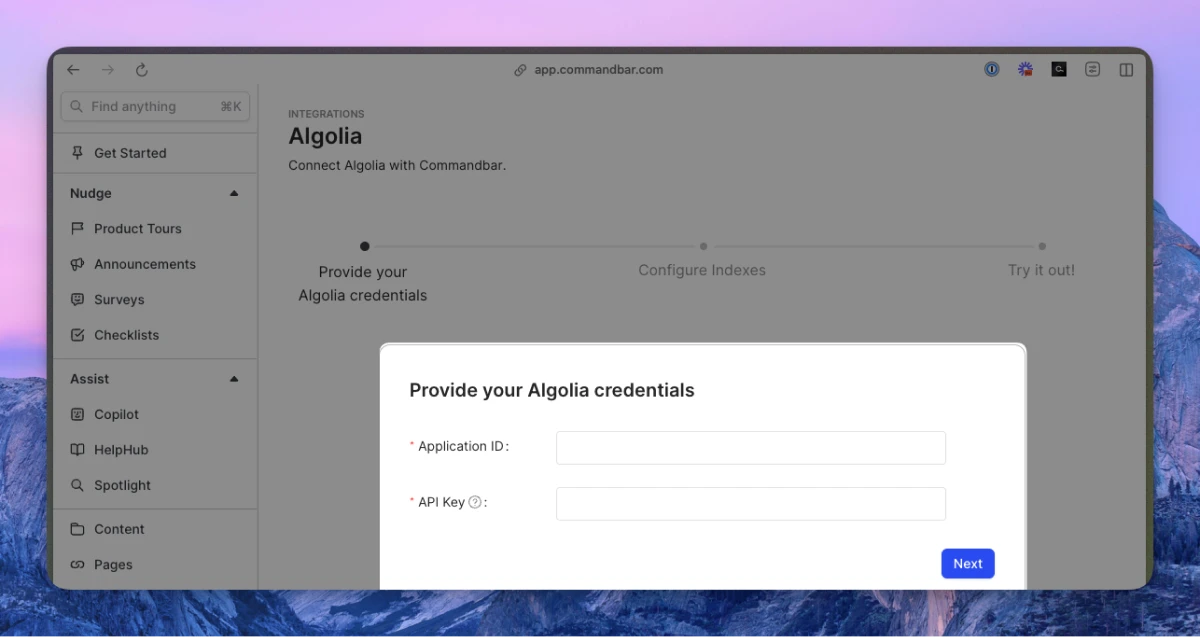 Algolia integration inputs